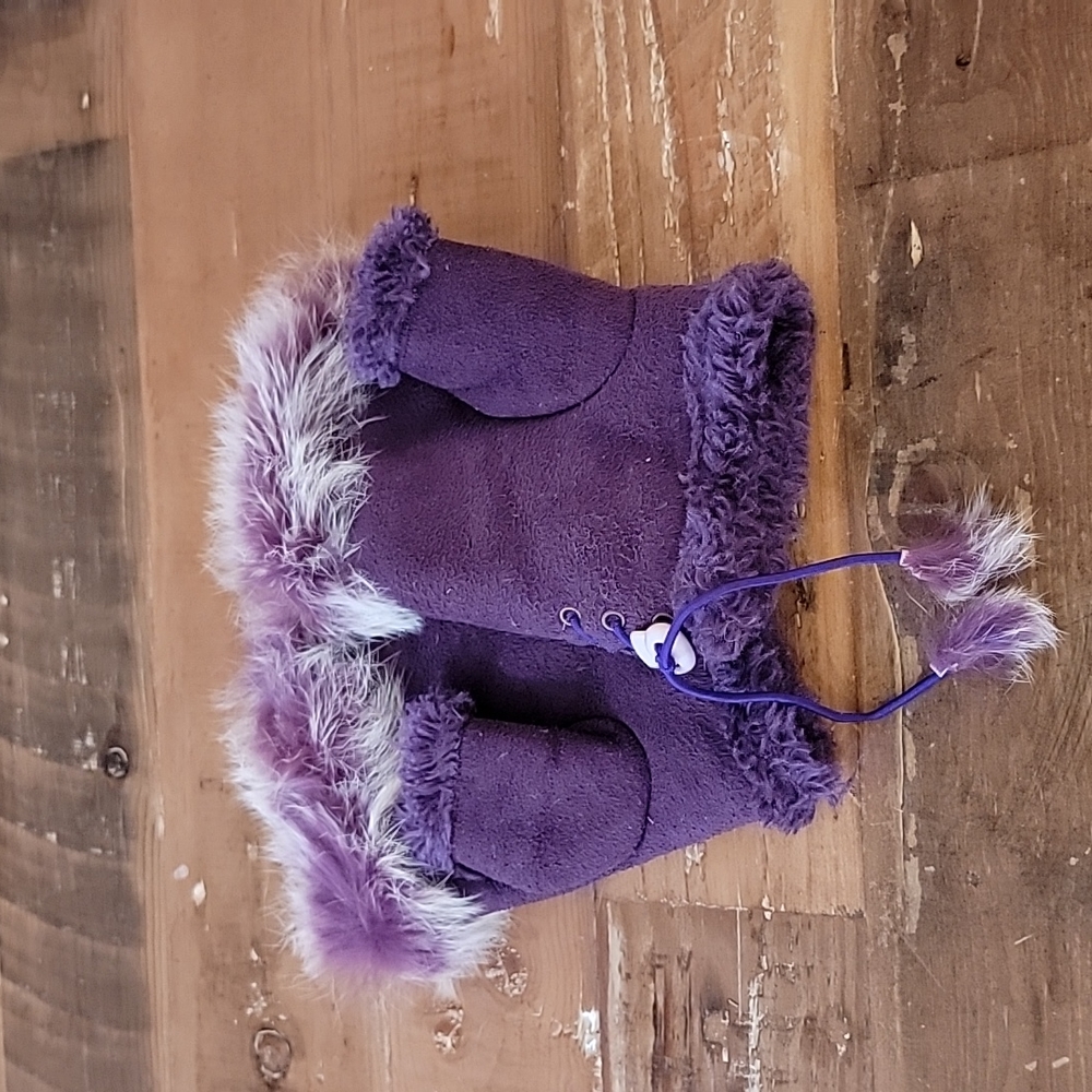 EUC Purple Sherling & Real Rabbit Fur Fingerless Mittens One Size